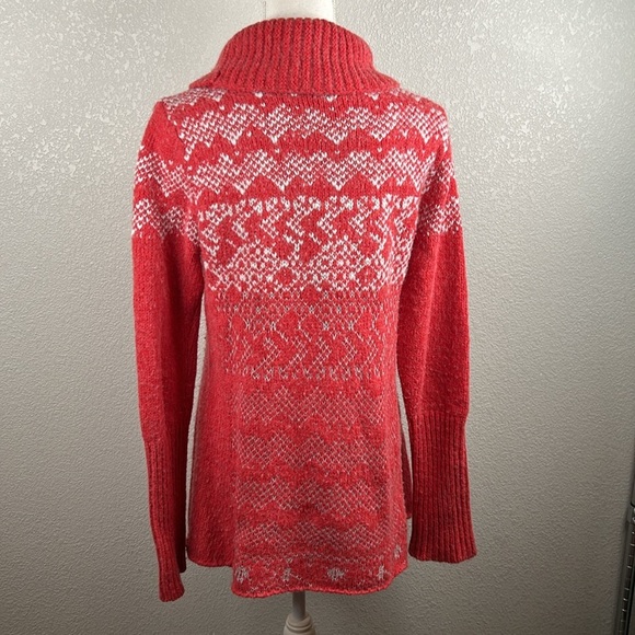 Free People Fair Isle Nordic Red & Cream Wool Blend Turtleneck Sweater Large - Picture 5 of 7